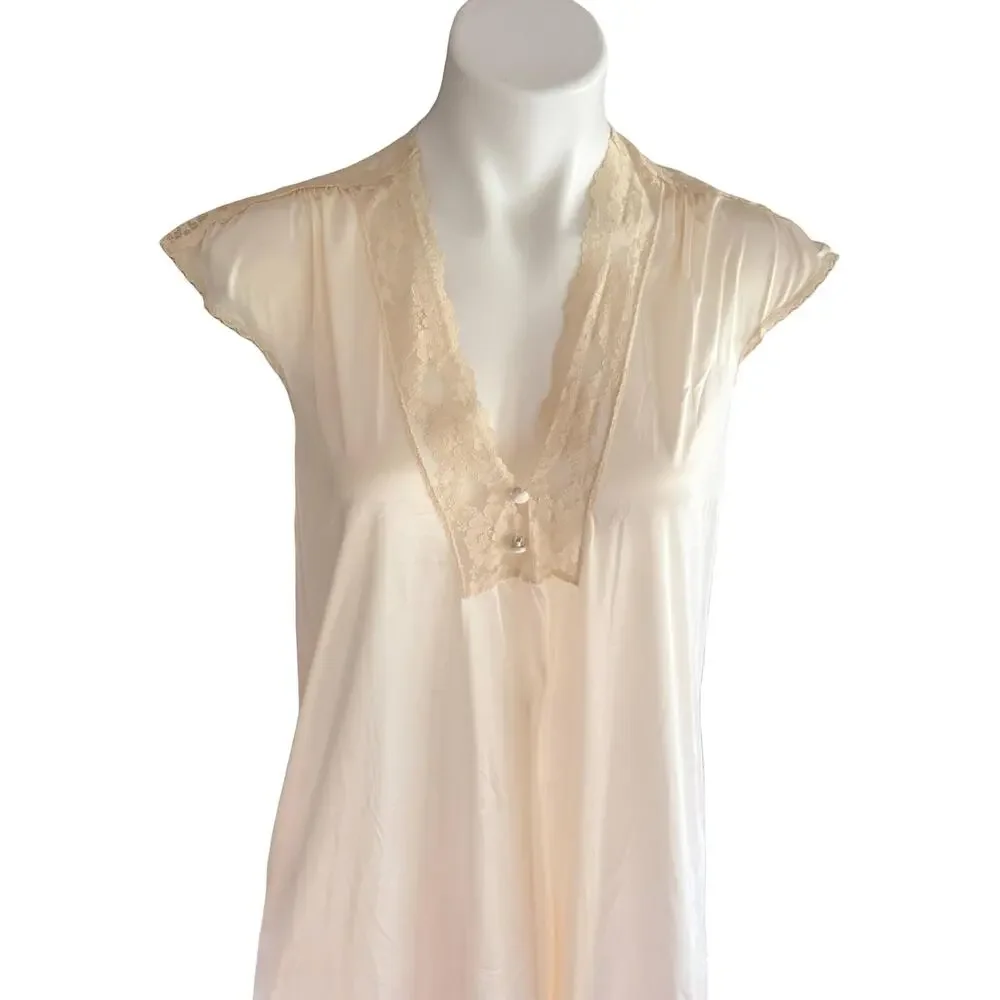 Vintage Val Mode Cream Nylon Peignoir Set Lace Nightgown & Robe Medium 1970s - Picture 4 of 12